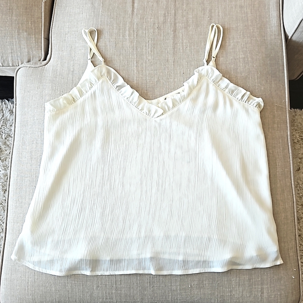 The Impeccable Pig White Tank Top Blous with Ruffles